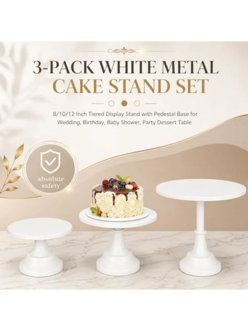 3 Pack Metal Tiered Cake Stands - 8, 10, 12 Inch Dessert Display Set
